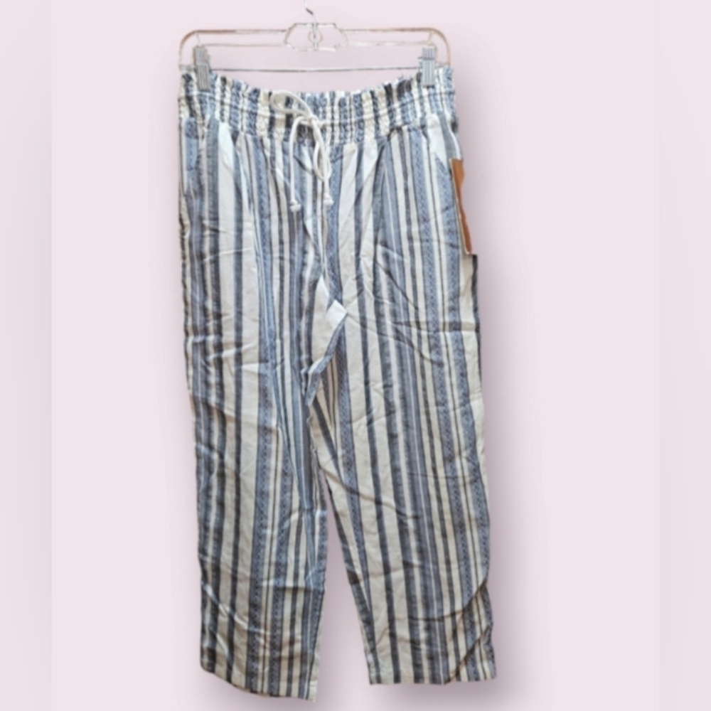 Almost Famous Medium Knit Pull On Elastic Waist Striped Drawstring Pants New